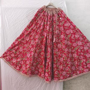 Floraler Roter Baumwoll Rock: Boho Blockprint Maxi Rock