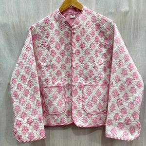 Pink Reversible Cotton Jacket Quilted Jacket Short Jacket Handmade Stripe Piping Jacket Bohemian Winter wear Coat For Women&#39;s New Style