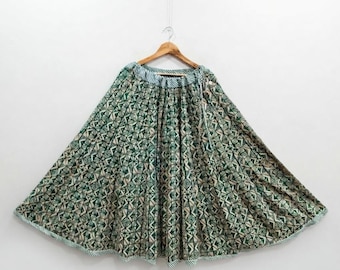 Hand Block Print Cotton Maxi Skirt, Boho Hippie Style, Indian Ethnic Long Skirt, Handmade Summer Beach Skirt,