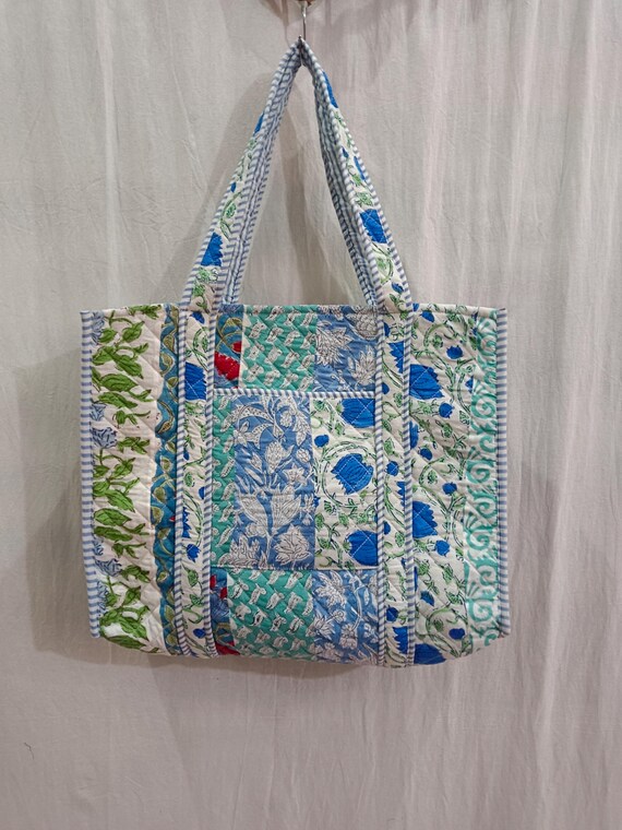 Bolso tote de algodón con patchwork indio: bolso de compras