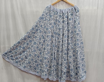 Hand Block Print Cotton Skirt: Indian Masi Style, Free Size