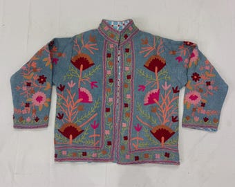 Reversible Suzani Cotton Jacket: Hand Embroidered Indian Coat