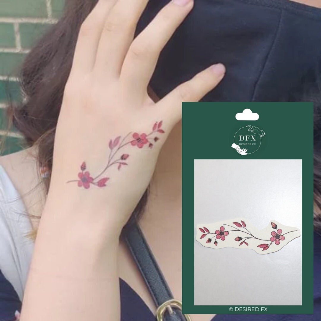 Tatouage Fleur De Cerisier Poignet Tatouage temporaire de fleurs de cerisier délicates bâton - Etsy France