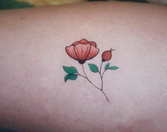 Tatuaje temporal de peonía rosa / Diseño floral delicado, flor para bodas, seguro para la piel