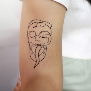 Skull & Snake Temporary Tattoo: Gothic Halloween Body Art