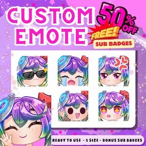 PREMIUM CUSTOM EMOTES voor Twitch en Discord | Anime-emoties | VTuber-emoties | Chibi-emoties | Aangepaste subbadges | Emote-ontwerp