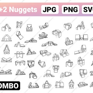 COMBO: 1+2 Nugget Play Couch Builds - 56 Outlines for Print, Cricut, Silhouette (Digital SVG, PNG, Jpg)