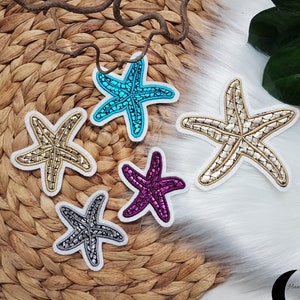 Starfish, 3 sizes, glitter, sew-on, patch, application, iron-on, iron-on image, embroidery appliqué, decoration, iron-on, sewing