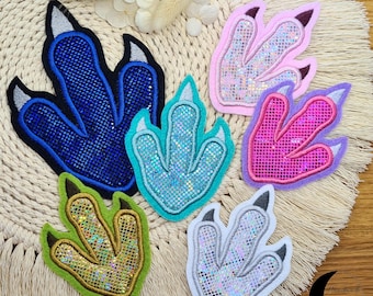 Dinosaur, footprint, claw, track, paw, T-Rex, patch, appliqué, iron-on, iron-on transfer, decoration, for ironing on, sewing