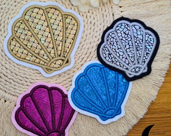 Shell, glitter, patch, appliqué, iron-on patch, iron-on image, patch, embroidery appliqué, decoration, for ironing on, for sewing