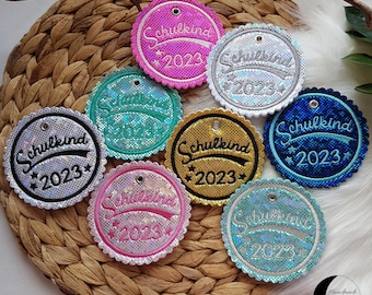 Schoolchild 2026, glitter pendant, sparkling patch, iron-on patch, first day of school, school cone, appliqué, iron-on transfer, pendant, embroidered appliqué