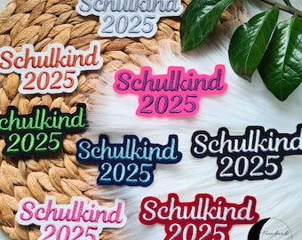 Schoolchild 2026 patch, lettering, embroidered, appliqué, iron-on transfer, embroidered appliqué, school cones, candy cone, iron-on, sewing