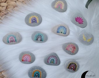Hand flatterer, lucky charm, encourager, comforter, strength giver, guardian angel, pocket stone, lucky stone, stone with symbol, rainbow