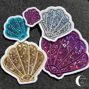 Shell, glitter, patch, appliqué, iron-on, iron-on image, patch, embroidery appliqué, decoration, iron-on, sewing