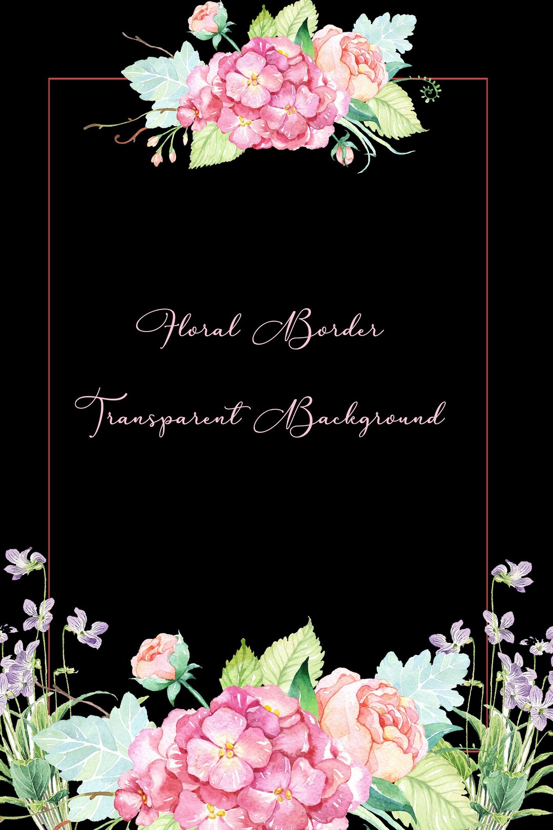 Floral Frame Border – Pink Hydrangea PNG Image (instant Download