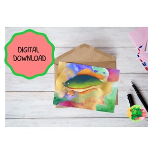 Printable Fish Blank Greeting Card, Instant Download 5 x 7