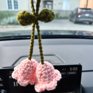 Crochet Lily of the Valley Car Hanging | Soft Floral Car Gift | Spring Aesthetic Rearview Charm