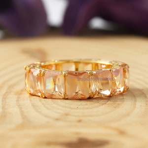 Radiant Cut Full Eternity Band, Canary Radiant Cut Diamond Eternity Band, Yellow Diamond Band, Stacking Band 14K Yellow Gold Wedding Band