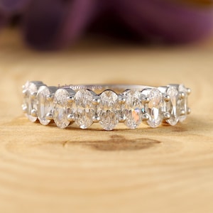 Oval Half Eternity Band, Oval Cut Eternity Engagement Ring, Oval Cut Wedding Band, Oval Eternity Ring, 10K/14K/18K Solid White Gold Ring