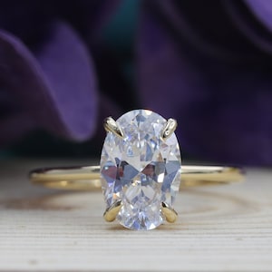 3.00 CT Oval Cut Moissanite Solitaire Engagement Ring, Oval Cut Solitaire Ring, Hidden Halo Wedding Ring, Solid 10K, 14K, 18K Gold Oval Ring