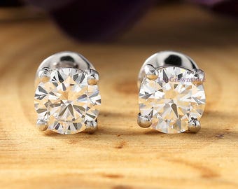 Zierliche 1.00 CT Diamant Ohrstecker, Zertifizierte Labgrown Diamant Ohrstecker, Diamant Ohrstecker, Damen Solitär Diamant Ohrring, 14K Massivgoldring