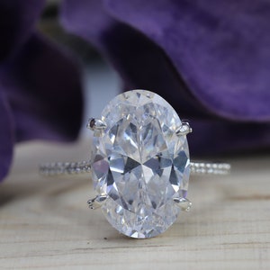 7 CT Oval Cut Diamond Hidden Halo Ring, Solitaire With Accent Diamond Ring, Hidden Halo Engagement Ring, Oval Diamond Ring, 14K White Gold