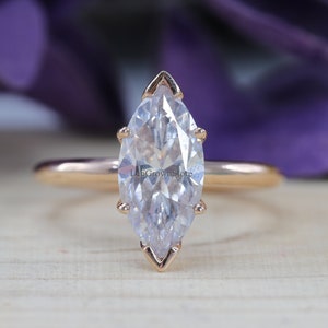Marquise Solitaire Engagement Ring, 3.00 Carat Marquise Cut Diamond Solitaire Engagement Ring, V Shaped Prong Set Ring, 14K Rose Gold Ring