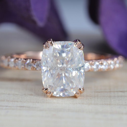 3 Carat Cushion Moissanite Engagement Wedding Ring Halo - Etsy