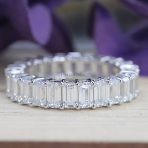 Emerald Cut Certified Lab Grown Diamond Wedding Band, Full Eternity Moissanite Wedding Band, Emerald Eternity Ring, 14k Solid Gold Band