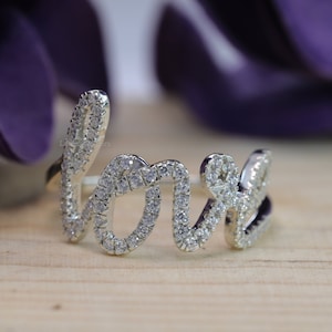 Round Cut Certified Lab Grown Diamond Engagement Ring, Love Diamond Ring, Cursive Diamond Love Ring, Script Love Ring, 14k Solid Gold Ring