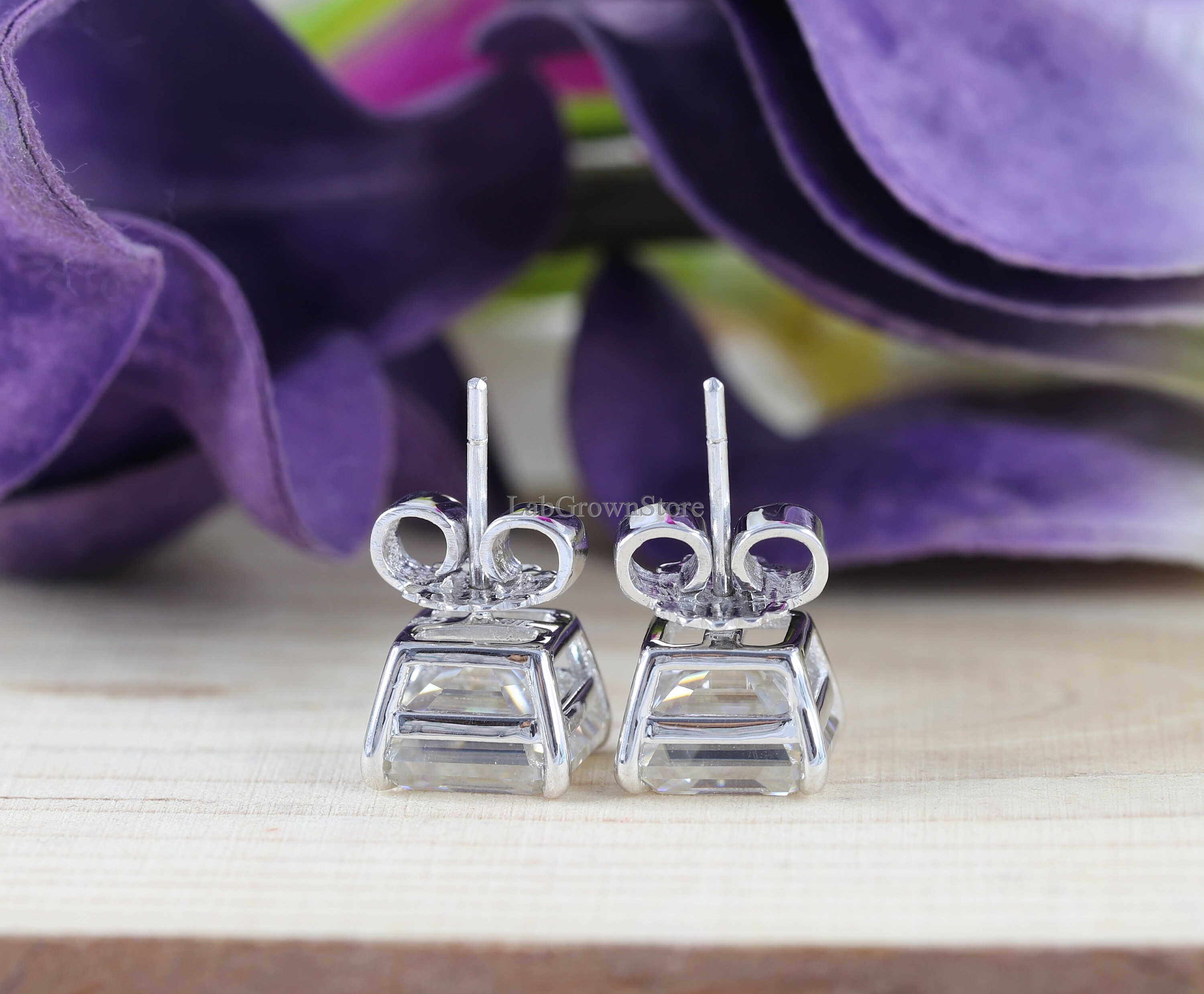 8 CT Asscher Cut Moissanite Stud Earrings Wedding Moissanite | Etsy