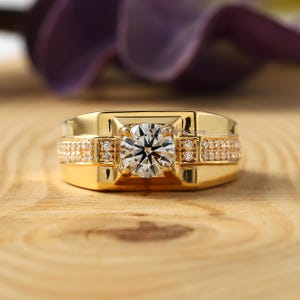 Men's Wedding Band, Certified Lab Grown Diamond Ring, Round Cut Moissanite Engagement Ring, Thick Wide Men's Labgrown Band, 14k Gold Band