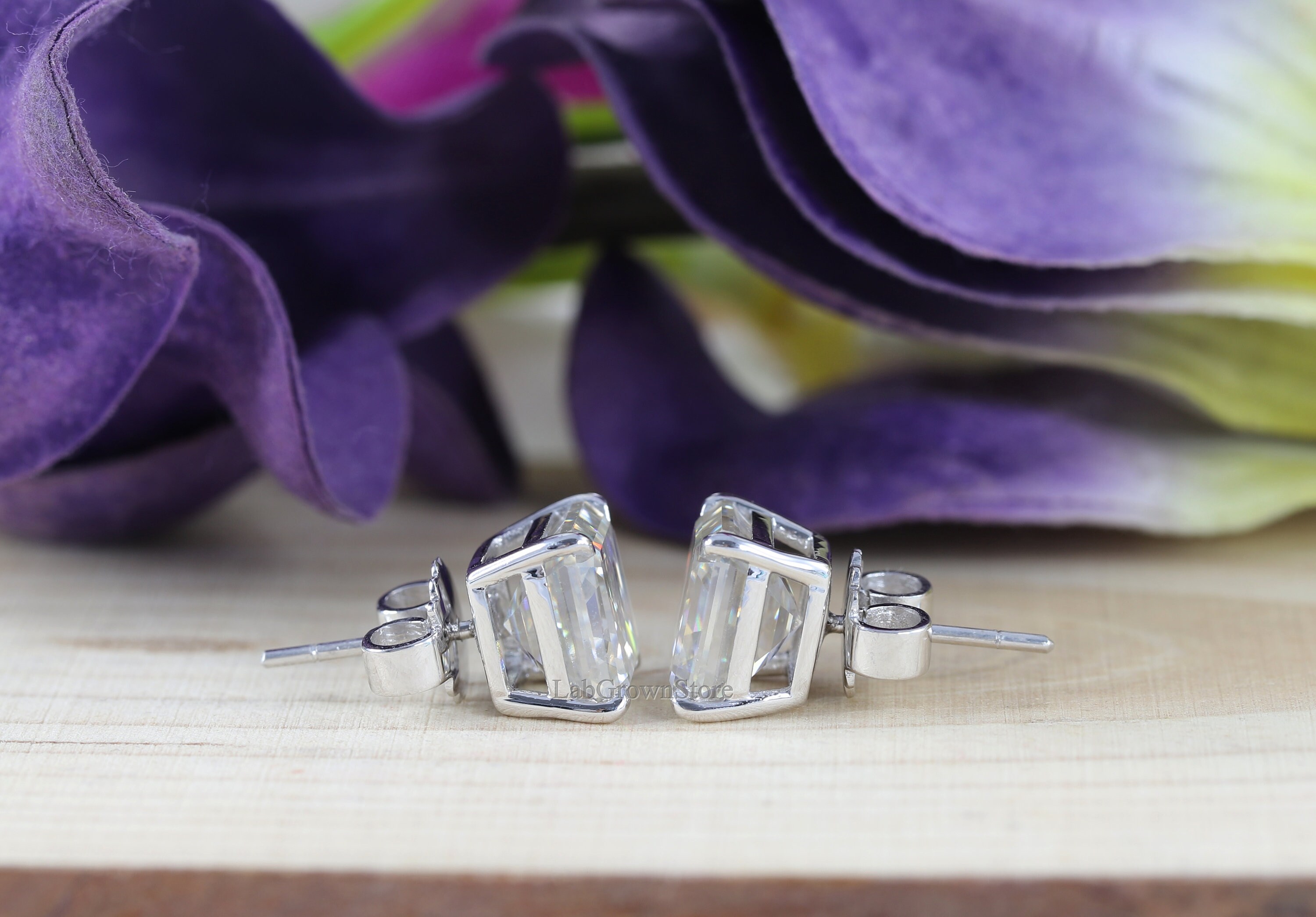 8 CT Asscher Cut Moissanite Stud Earrings Wedding Moissanite | Etsy