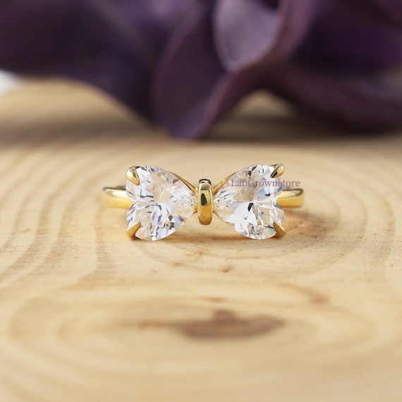 LUXEJEW Rose Gold Bow Rings For Women - Rose Gold Plated Heart Ring For Womens Cubic Zirconia Cute Dainty Stackable Rings For Women Non Tarnish Adjustable Ring Jewelry Gifts - Foto 4