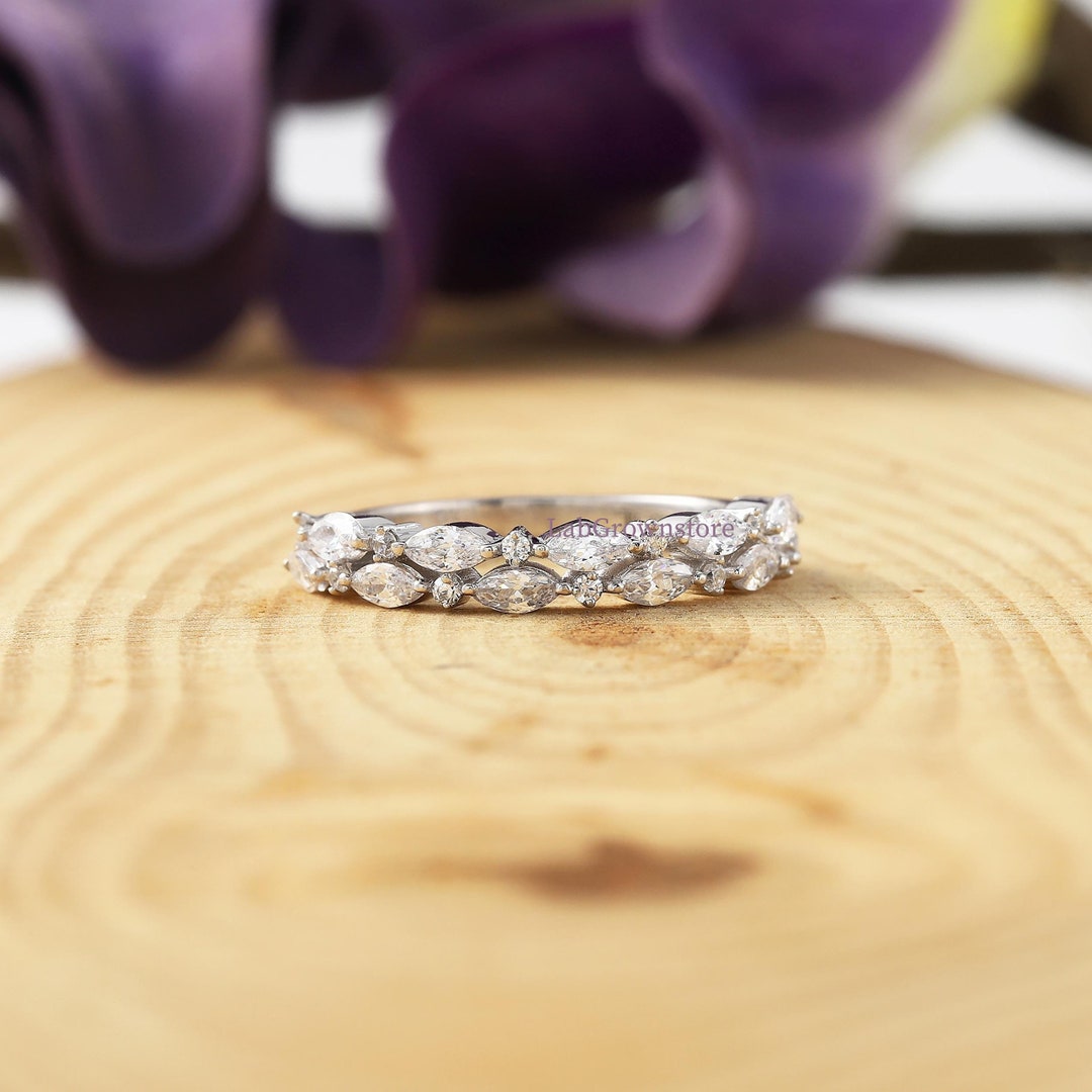 Lab Grown Diamond Half Eternity Wedding Band, Marquise & Round Cut ...