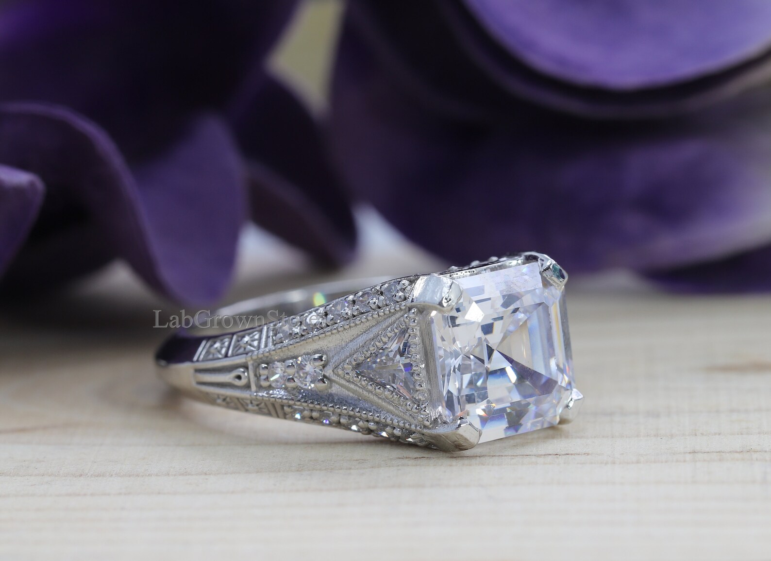 5 CT Asscher Cut Diamond Engagement Ring Vintage Art Deco Etsy