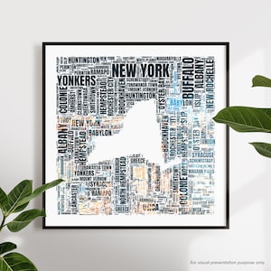 Karte von New York Word Art. Bundesstaat New York. New York City Poster. Druckbare Word Art. Druckbare Wandkunst. Digitaler Download. Kunstdruck. PDF-Datei.