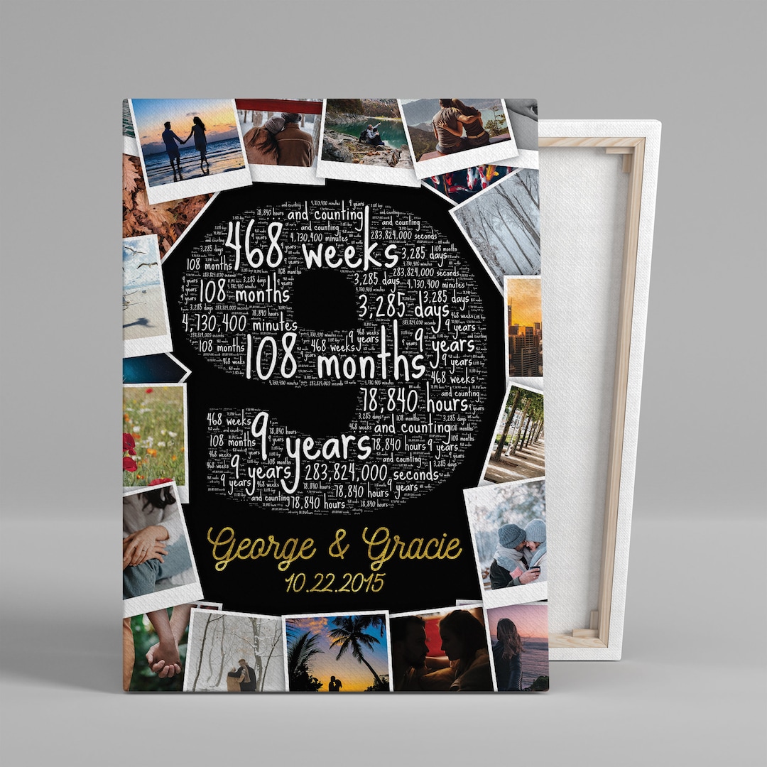 9th Anniversary Photo Collage, Custom Word Art Gift - Etsy