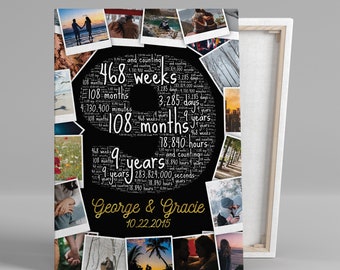 Number 9 Photo Collage, 9th Anniversary Collage Gift for Couples, Happy ...