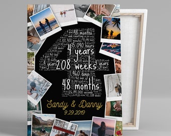 4th Anniversary Photo Collage Gift, Custom Word Art Print