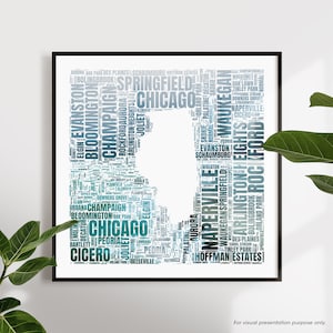Karte von Illinois Word Art. Bundesstaat Illinois. Chicago Poster. Druckbare Word Art. Druckbare Wandkunst. Digitaler Download. Kunstdruck. PDF-Datei. PNG.