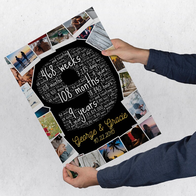 9th Anniversary Photo Collage, Custom Word Art Gift - Etsy