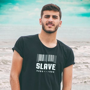 Koszulka męska SLAVE Gay Fetish Club w kolorze czarnym z kodem kreskowym
