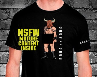 NSFW - MINOTAUR Gay Men's Fetish Club Black T-Shirt with RDT logo Full Frontal details