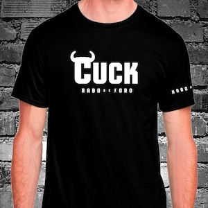 CUCK ゲイメンズ フェティッシュクラブ ブラックTシャツ（雄牛の角のディテール付き）