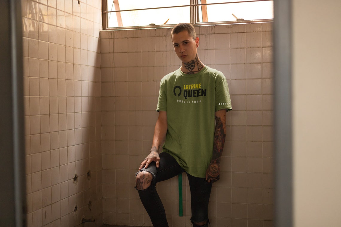 LATRINE QUEEN Gay Men's BDSM Olive Tshirt With Black Rim Etsy