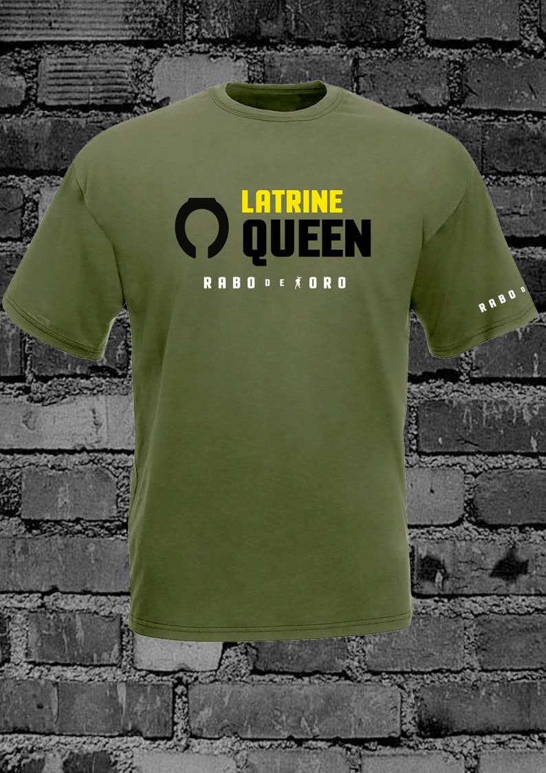 LATRINE QUEEN Gay Men's BDSM Olive Tshirt With Black Rim Seat Detail
