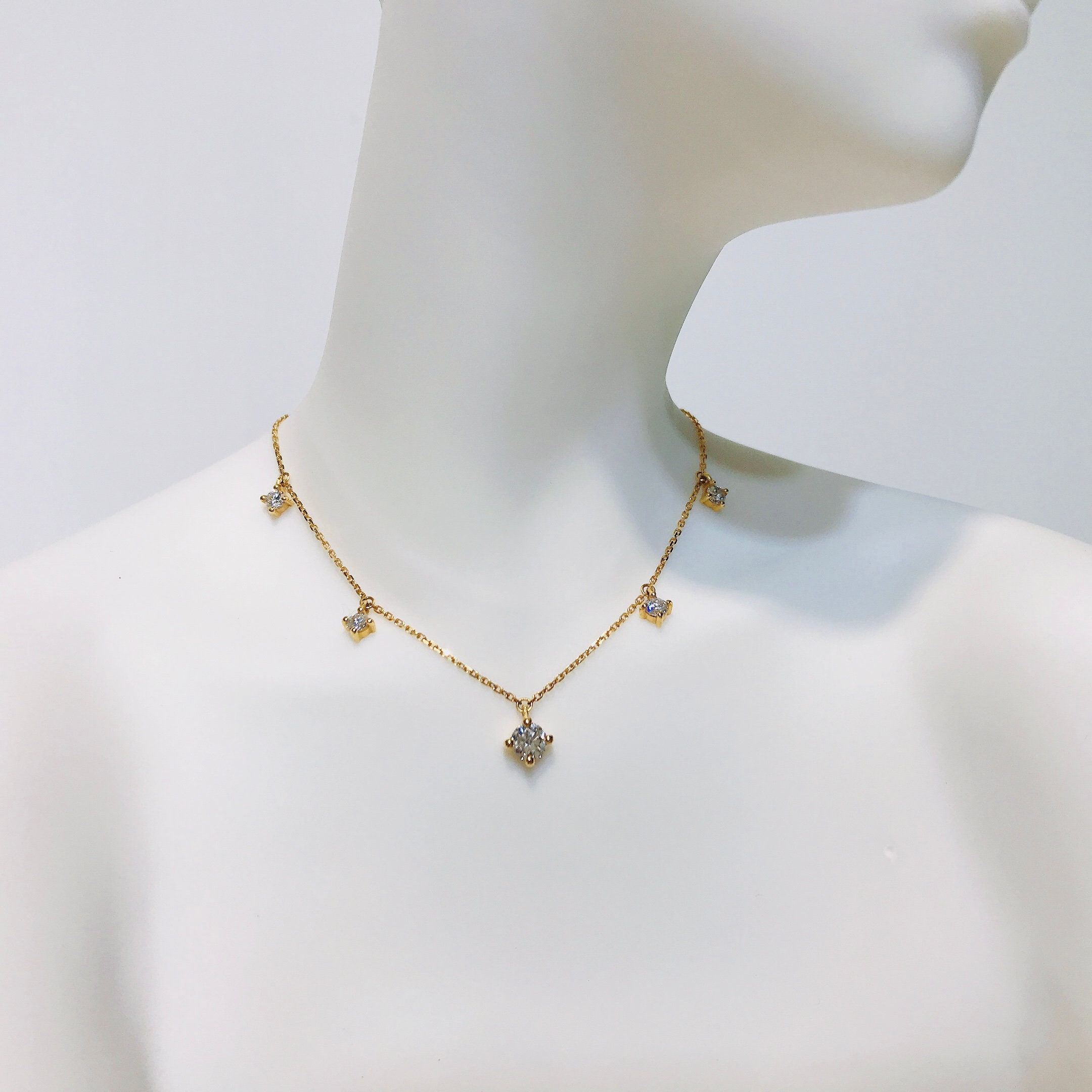 Elegant 0.38ct 18K Gold Diamond Drop Necklace Etsy