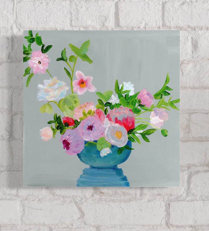 Flowers in a Blue Vase ORIGINAL ACRYLIC ARTWORK - Canvas Painting ...