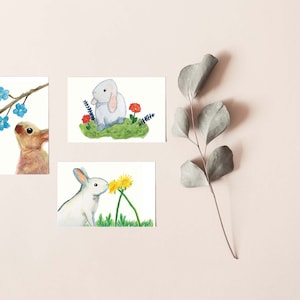 Bunny Postcard Set of 3 - whimsical, cute, cheerful-animal lover gift - 4x6